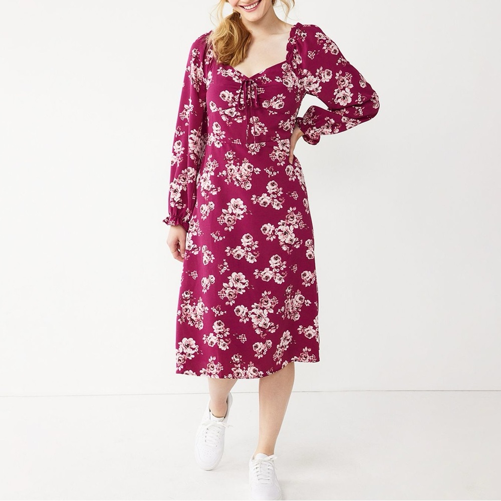 Lily Rose Raspberry Floral Midi Dress size L